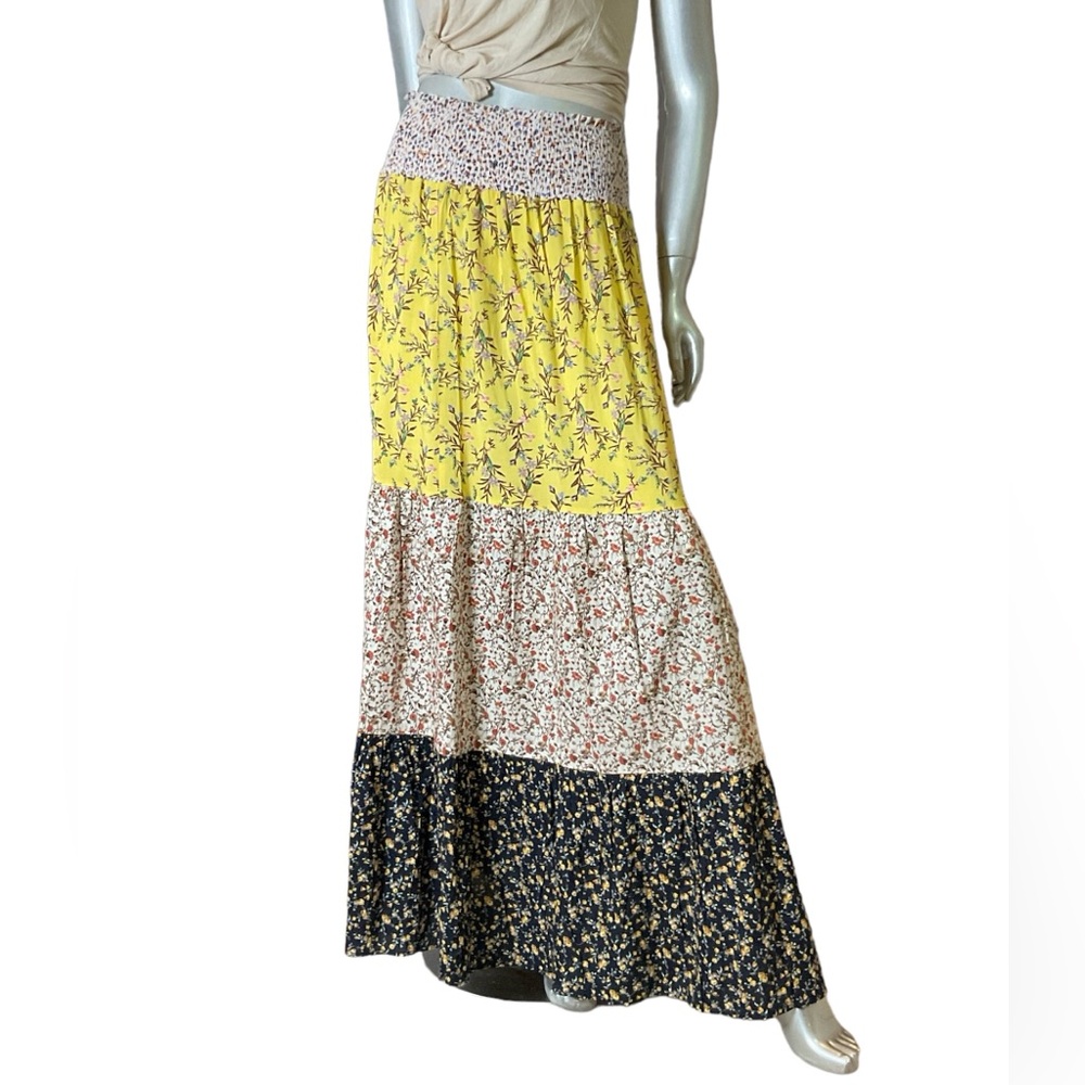 Tiered Prairie Boho Floral Maxi Skirt